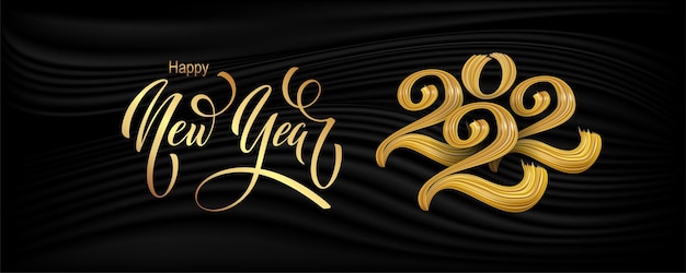 Happy New Year 2022 hand lettering calligraphy. Vector holiday illustration element. Typographic element for banner, poster, congratulations.