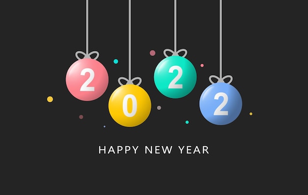 Happy new year 2022. Hanging white paper number background.