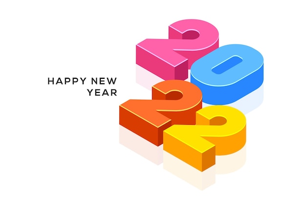 Happy New Year 2022 isometric design on white background