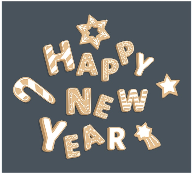 Happy new Year 2022 lettering with Cookies letters gingerbread text