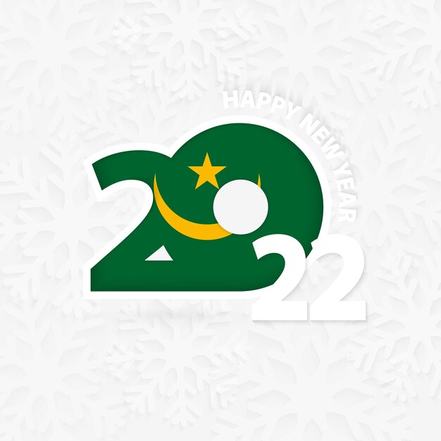 Happy New Year 2022 for Mauritania on snowflake background.