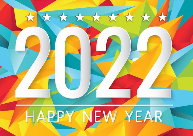 Happy new year 2022 paper cut card on geometrics multicolor background