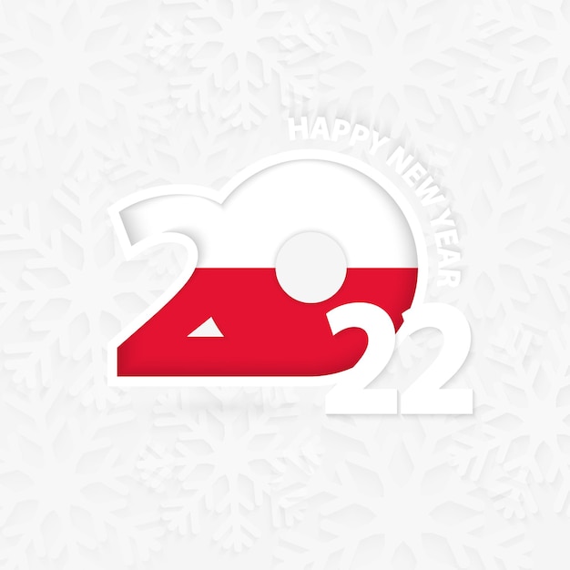 Happy New Year 2022 for Poland on snowflake background.