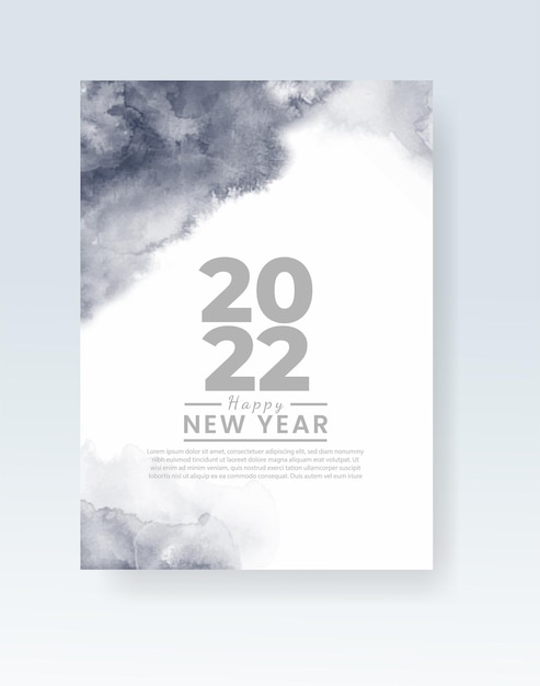 Happy new year 2022 poster or card template with watercolor wash splash