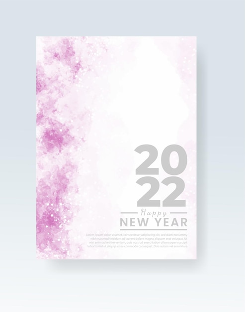 Happy new year 2022 poster or card template with watercolor wash splash