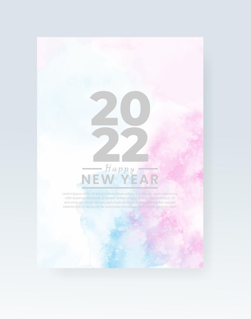 Happy new year 2022 poster or card template with watercolor wash splash