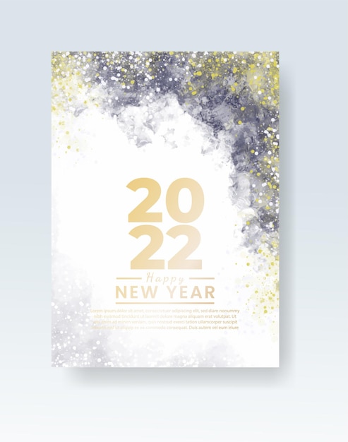 Vector happy new year 2022 poster or card template with watercolor wash splash