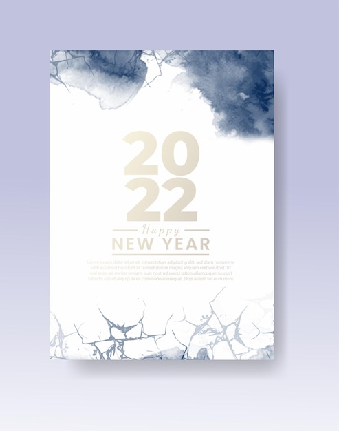 Happy new year 2022 poster or card template with watercolor wash splash