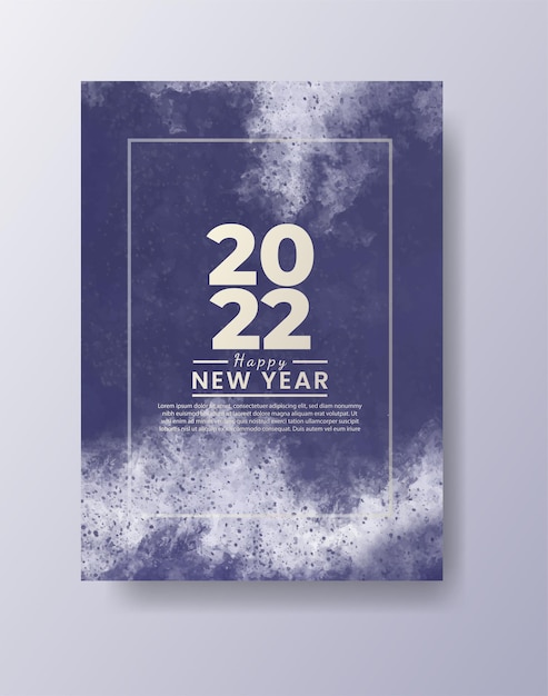 Happy new year 2022 poster or card template with watercolor wash splash