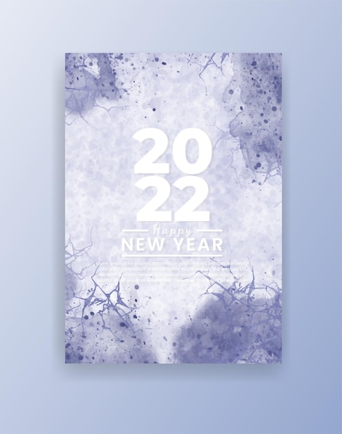 Happy new year 2022 poster or card template with watercolor wash splash