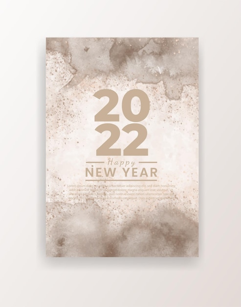 Happy new year 2022 poster or card template with watercolor wash splash