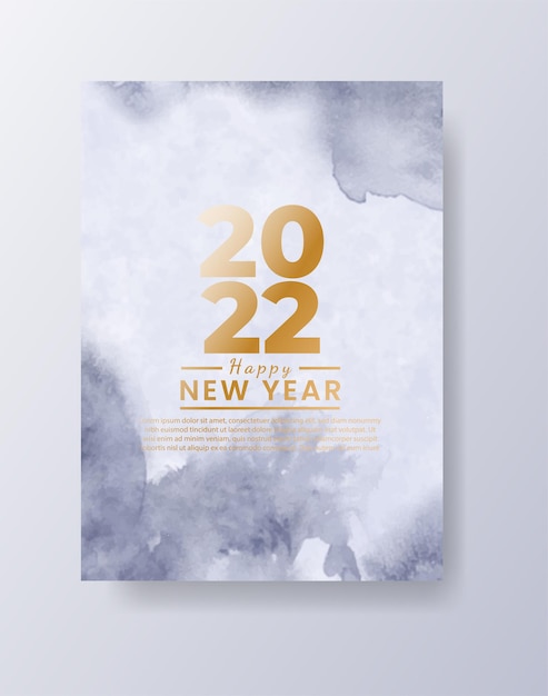 Happy new year 2022 poster or card template with watercolor wash splash