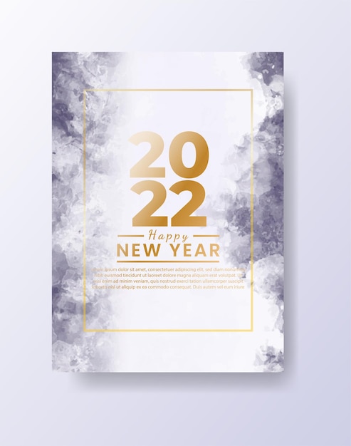 Happy new year 2022 poster or card template with watercolor wash splash