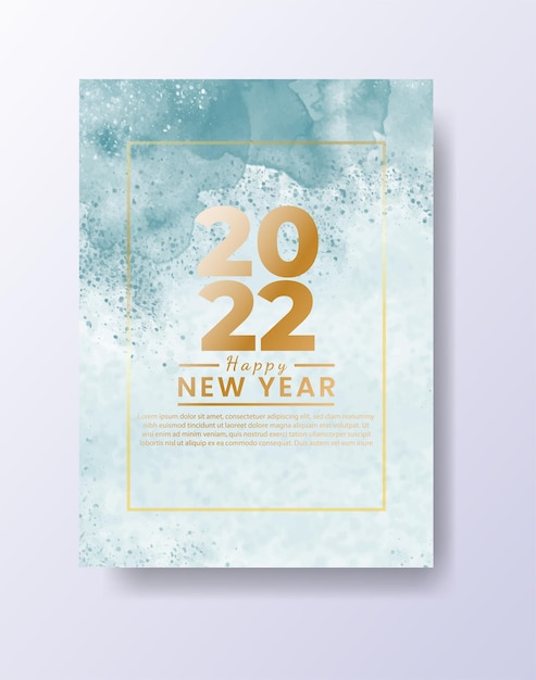 Happy new year 2022 poster or card template with watercolor wash splash