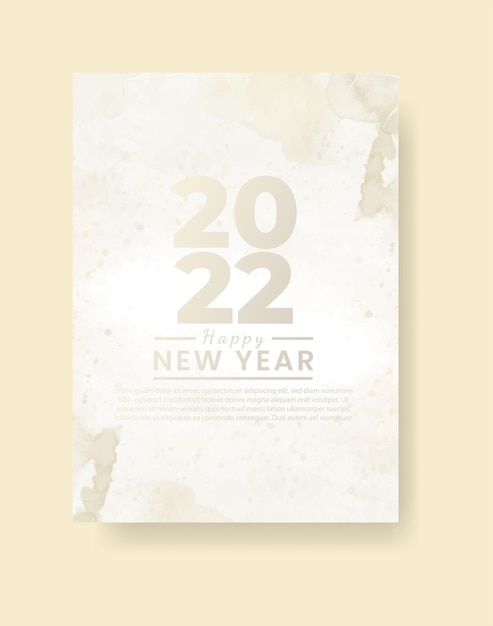 Happy new year 2022 poster or card template with watercolor wash splash