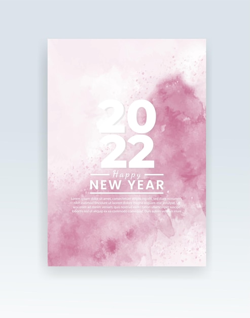 Happy new year 2022 poster or card template with watercolor wash splash