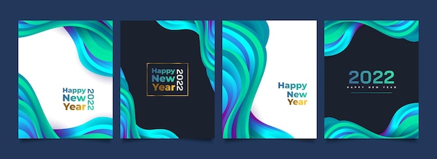 Happy New Year 2022 Poster Set with Colorful Wave Background Design. 2022 Number Design Template. New Year Celebration Design Template for Flyer, Poster, Brochure, Card, Banner or Postcard