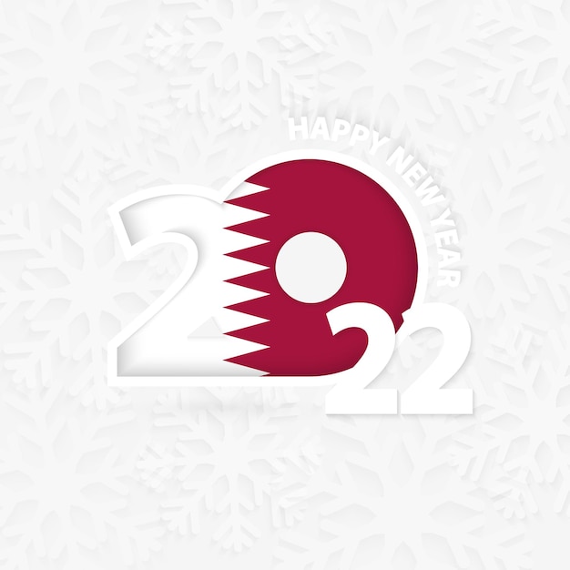 Happy New Year 2022 for Qatar on snowflake background.