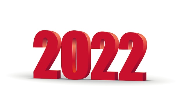 Happy New Year 2022 red 3D numbers isolated on transparent background