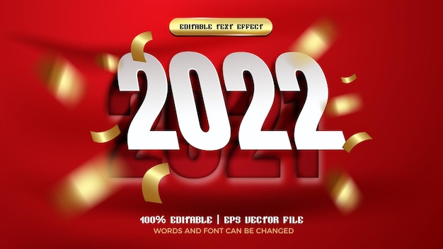 Happy new year 2022  red with cutout paper with editable text effect