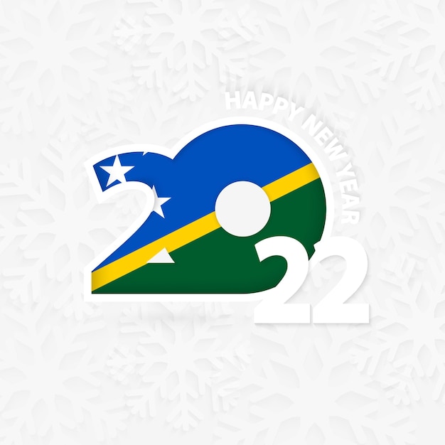 Happy New Year 2022 for Solomon Islands on snowflake background.