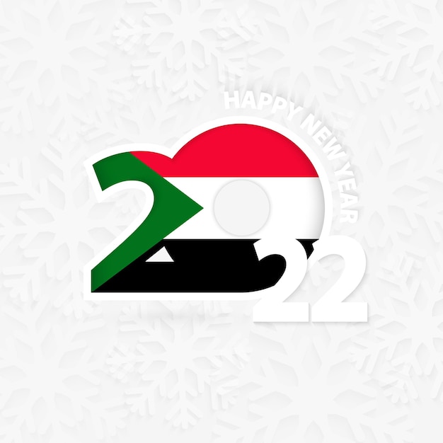 Happy New Year 2022 for Sudan on snowflake background.