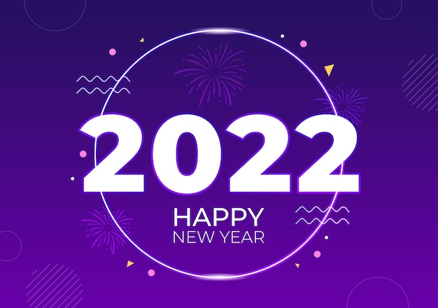 Happy New Year 2022 Template Flat Design Illustration with Ribbons and Confetti on a Colorful Background for Poster, Brochure or Banner