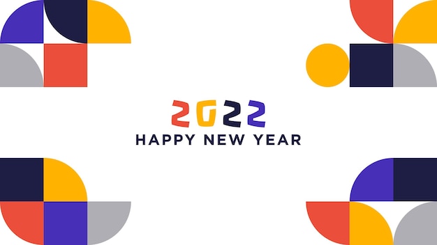 Happy New Year 2022 template with Abstract Bauhaus Geometric Background