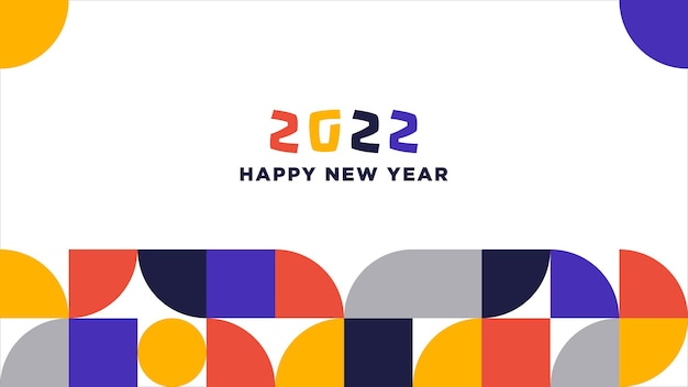 Happy New Year 2022 Template with Simple Abstract Bauhaus Geometric Background