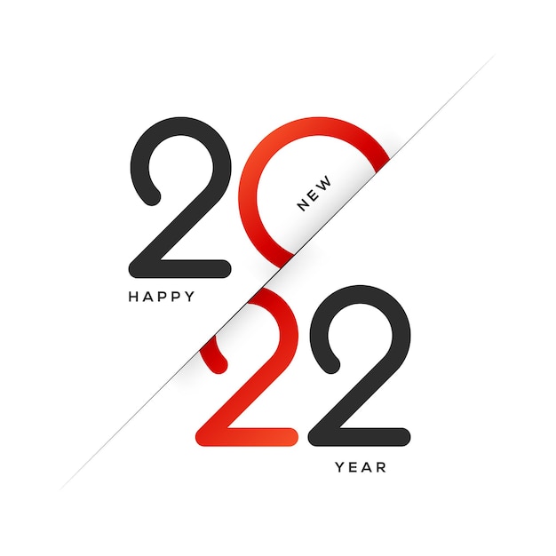 Happy New Year 2022 text typography design in red &amp; black colors