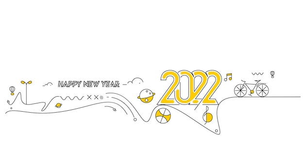 Happy New Year 2022 Text with travel world Design Patter, Vector illustration.