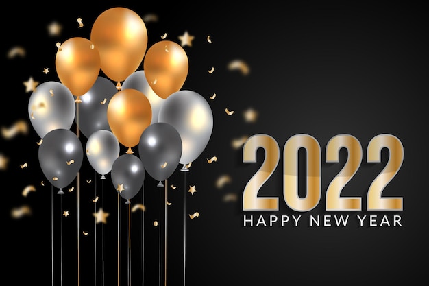 happy new year 2022 vector design with white black and gold ballon