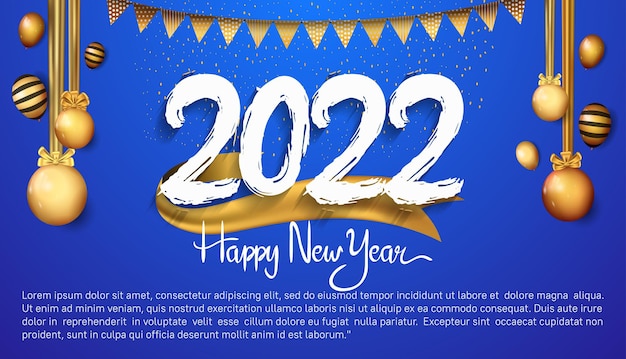 Happy new year 2022 white color number with golden ribbon isolated on red background