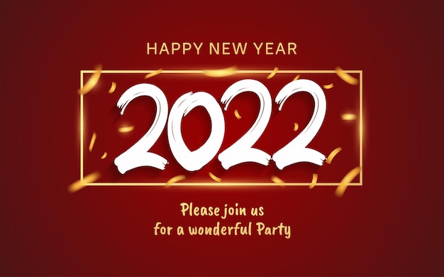 Happy new year 2022 white number with party element isolated on red background for celebration event