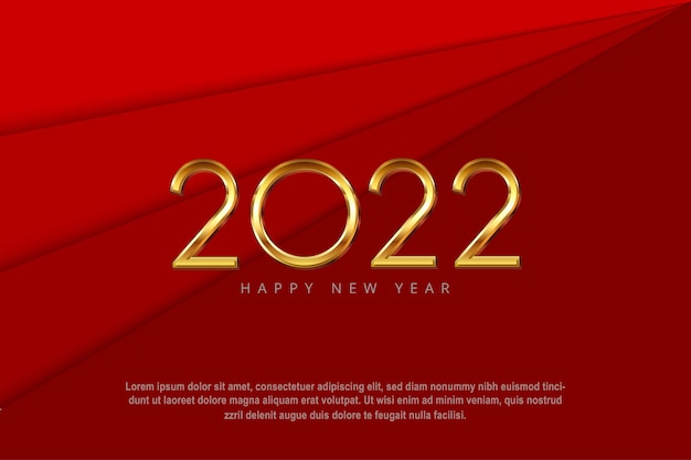 Happy new year 2022 with 3D golden metallic luxury numbers 2022 on red background