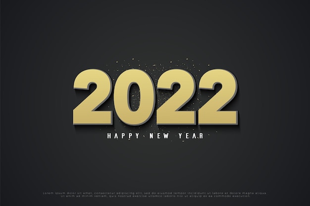 Happy new year 2022 with 3d golden numbers illustration