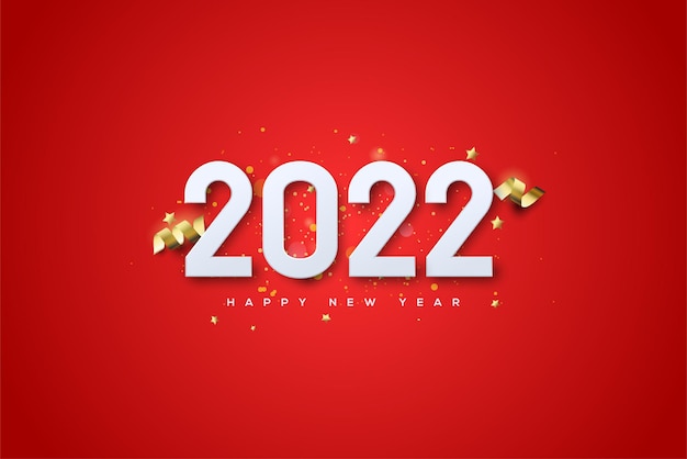 Happy new year 2022 with fancy gold numbers and ribbon