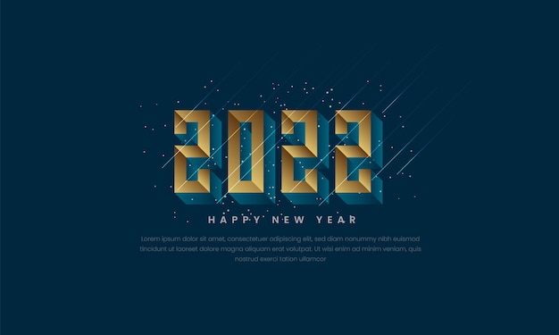 Happy new year 2022 with gold 3d number Premium Vector