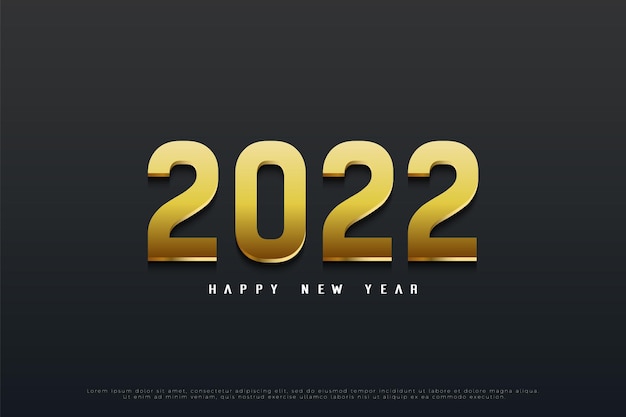 Happy new year 2022 with gold 3d numbers illustration