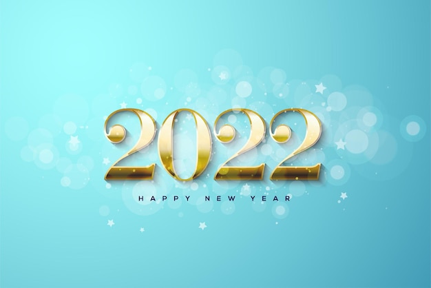 Happy new year 2022 with gold numbers on blue background