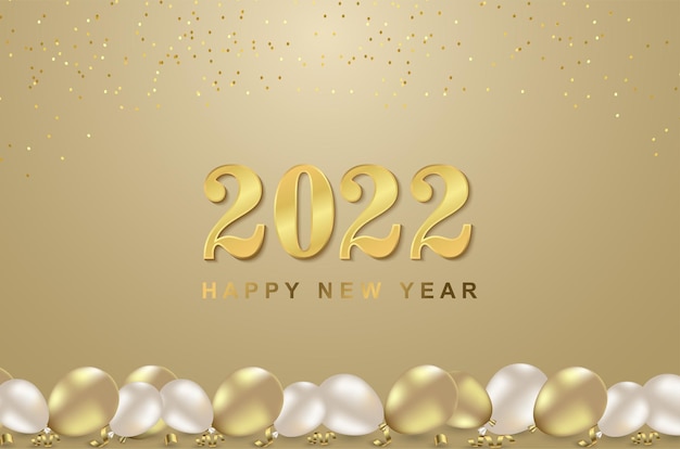 Happy new year 2022 with golld balloon background