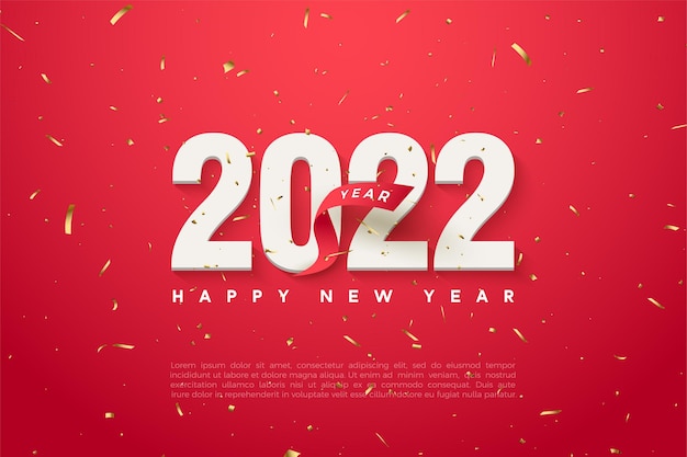 Happy new year 2022 with numbers and red ribbon