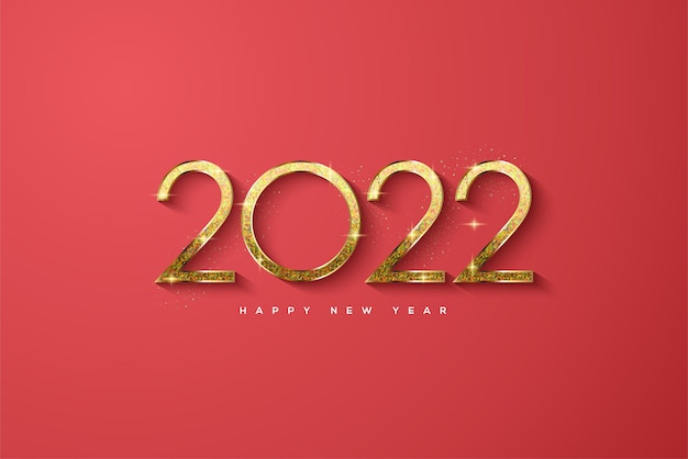 Happy new year 2022 with shiny gold glitter numbers