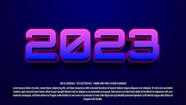 Happy new year 2023 3d neon style editable text effect