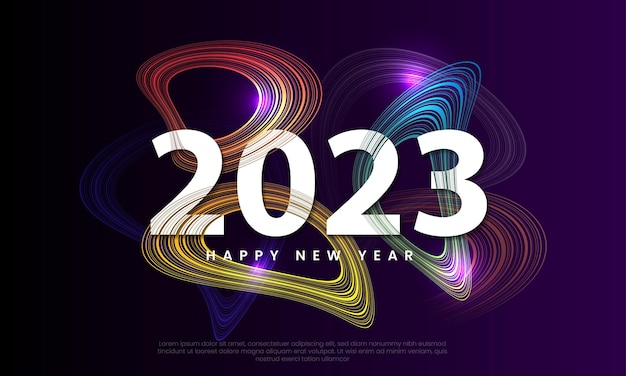 Happy new year 2023 art line style gradient color with light effect premium vector