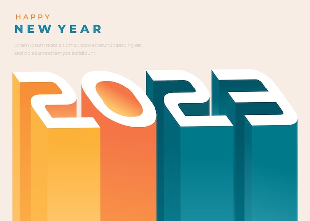 Happy new year 2023 background with 3d typography. Happy new year 2023 greeting in isometric graphic