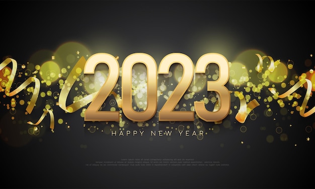 Happy new year 2023 background with shiny luxury gold numbers