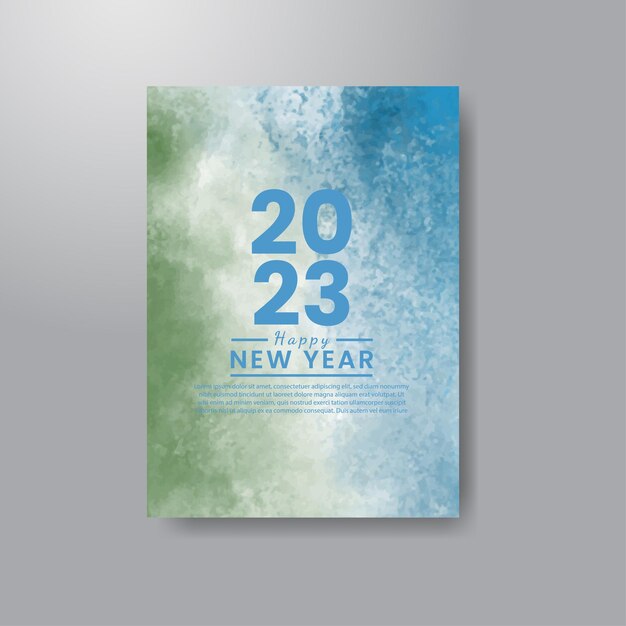 Happy new year 2023 banner or card template with watercolor background