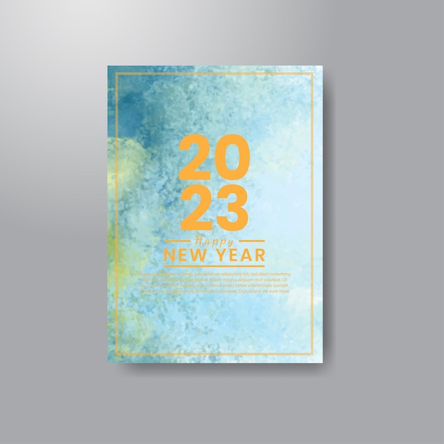 Happy new year 2023 banner or card template with watercolor background