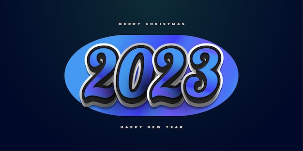 Happy New Year 2023 Banner Design with 3D Numbers in Cartoon Style New Year Design Template for Decoration Poster Cover or Card